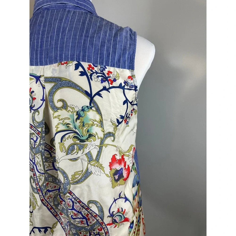 *Flaw 3J Workshop Johnny Was Scarf Back Sleeveless Button Collared Top XS H13638 - Picture 13 of 16